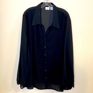 Studio C Black Blouse Plus Size Chiffon Button Down Blouse Top Size 26/28